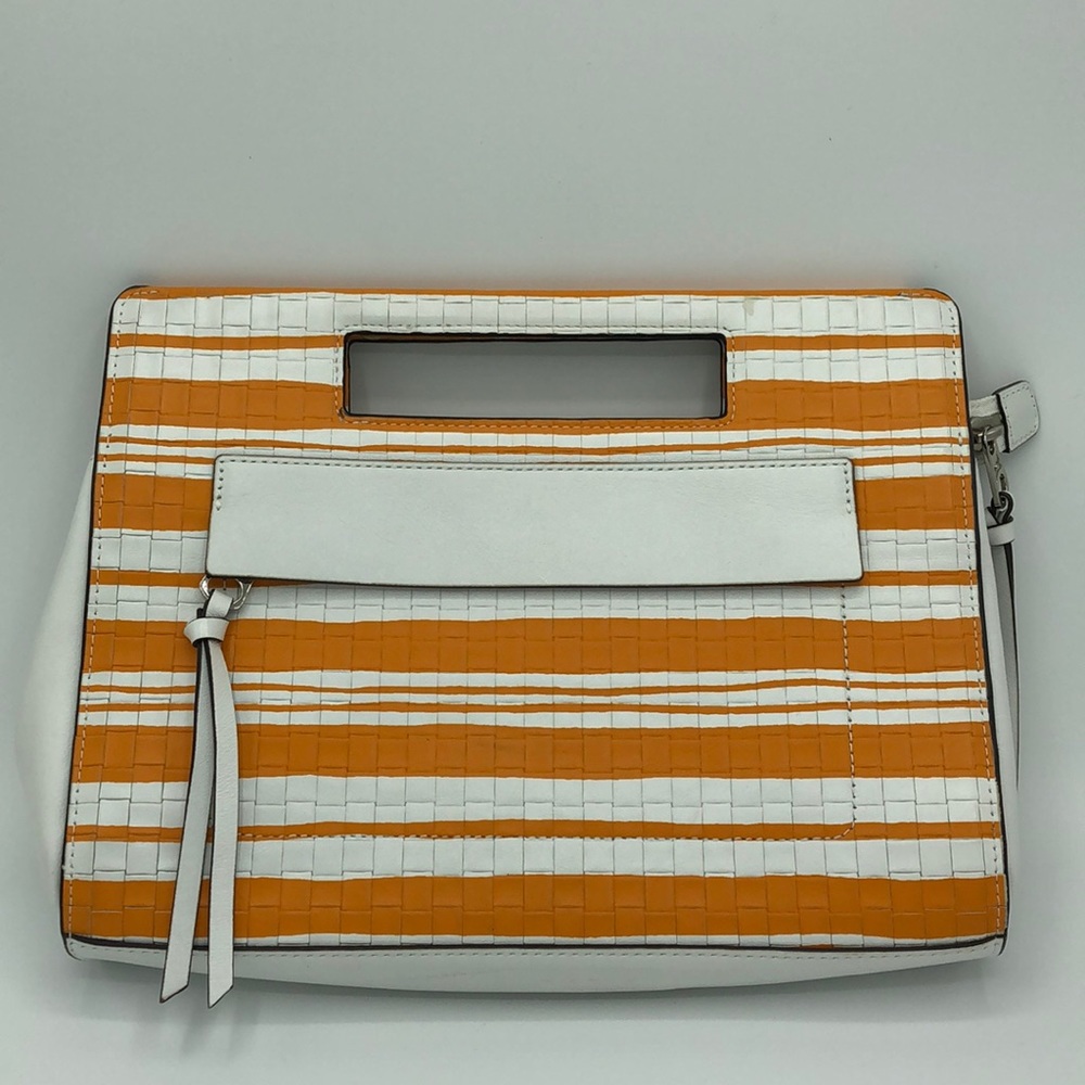 Coach woven orange and white leather clutch